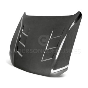 Ford Mustang Hood - Anderson Composites - Type-SA Style Heat Extractor Double Sided Carbon Fiber - `18-`20